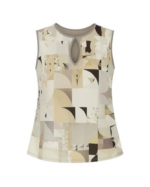 Conquista Natural Taupe Keyhole Detail Print Top