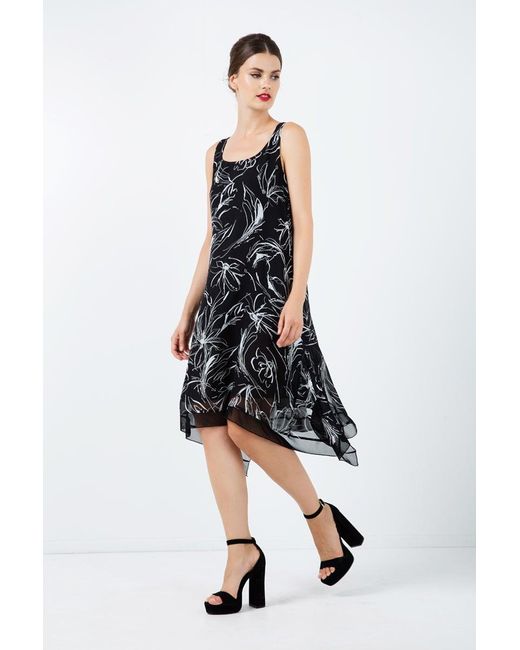 Conquista Black Sleeveless Layer Dress With Net Detail