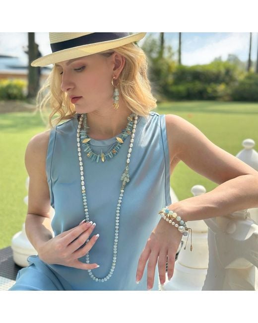 Farra Metallic Baroque Pearl With Lace Agate Bracelet
