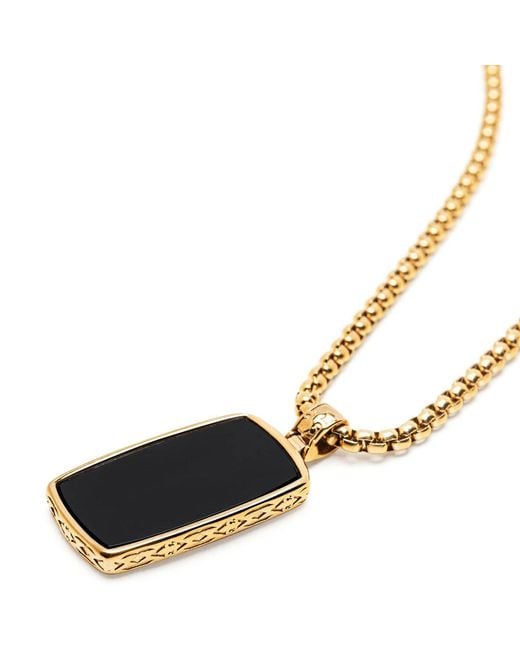 Nialaya Metallic Onyx Dog Tag Necklace for men