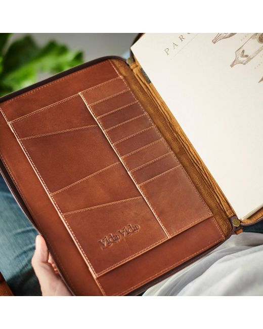 VIDA VIDA Brown Classic Tan Leather A4 Document Holder for men