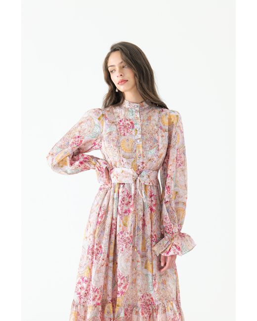 We Are Kindred Pink Aurora Silk Belt Long Dress