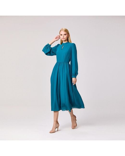 Smart and Joy Blue Keyhole Neckline Blouse Dress