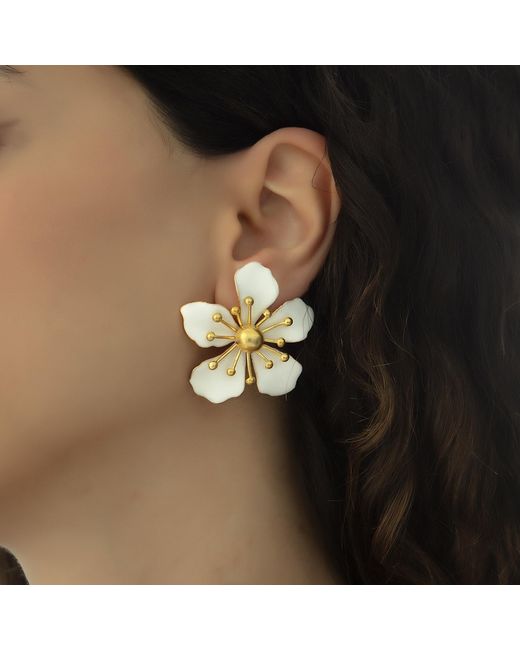 Milou Jewelry Metallic Magnolia Flower Earrings