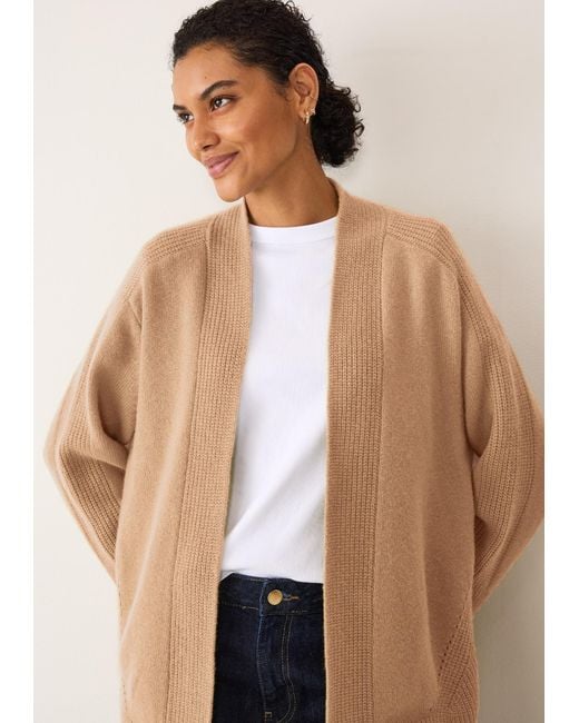 Loop Cashmere Natural Neutrals Ribbed Detail Edge To Edge Cardigan