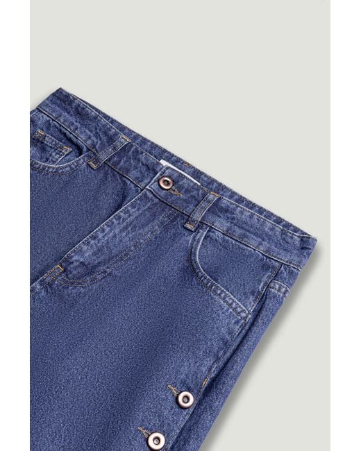Nocturne Blue Eyelet Detail Wide-Leg Denim Pants