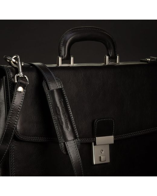 Time Resistance Black Leather Briefcase