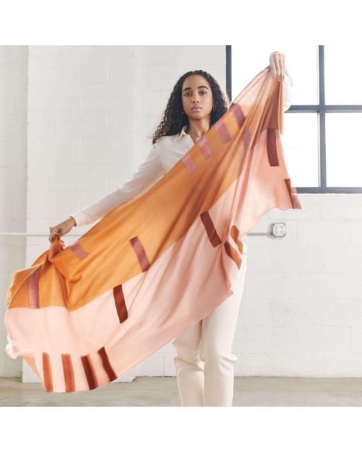 Variously Pink Canyon Hand Embroidered Hand Woven Merino Blend Scarf