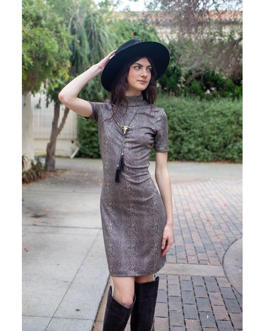 Jennafer Grace Gray Viper Villain Mockneck Mini Dress