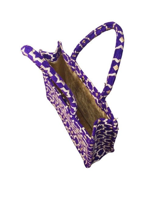Berber Leather Purple Neutrals Moroccan Geometric Print Fabric Tote Bag