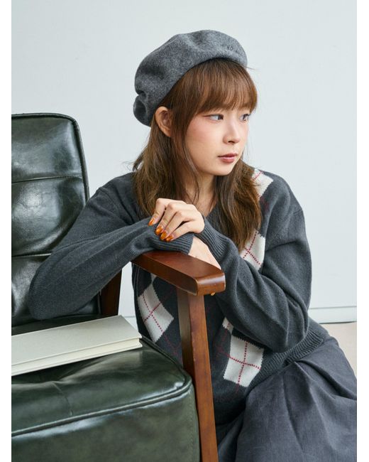 Lost Pattern Gray Bon Chic Wool Beret