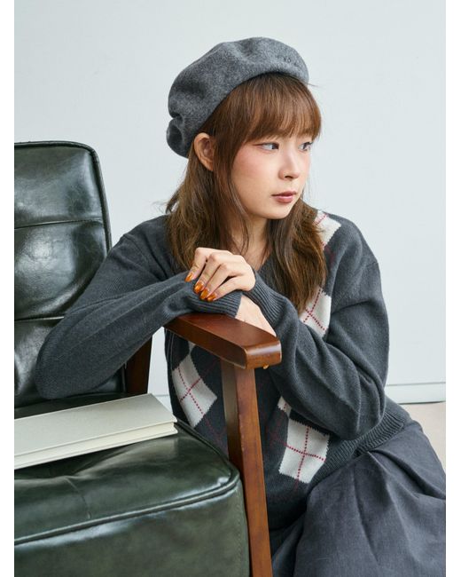 Lost Pattern Gray Bon Chic Wool Beret