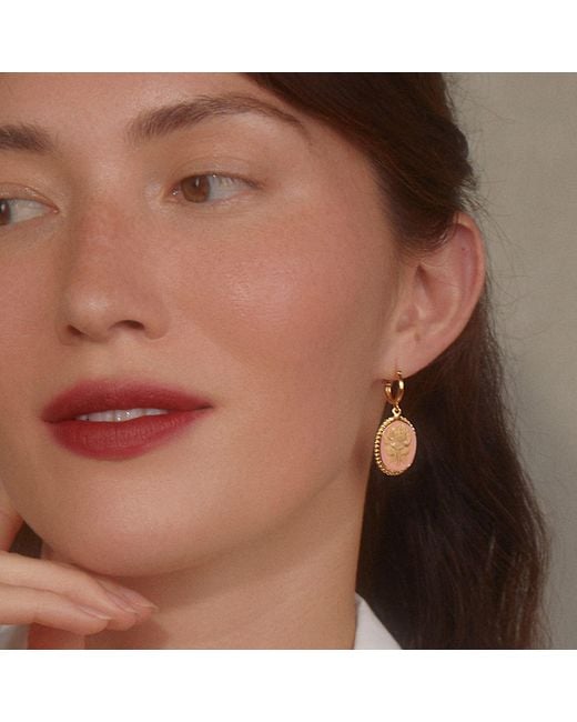 Vintouch Italy Metallic Plated Rose Cameo Hoop Earrings
