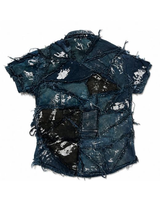 Zasta Studio Blue Wearable Ruins Shredded Denim Colored Short-Sleeve Shirt