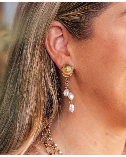 Loni Paul Jewelry Metallic Three Strand Rice Baroque Earring