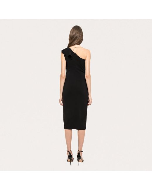Nissa Black Ruffled Midi Dress