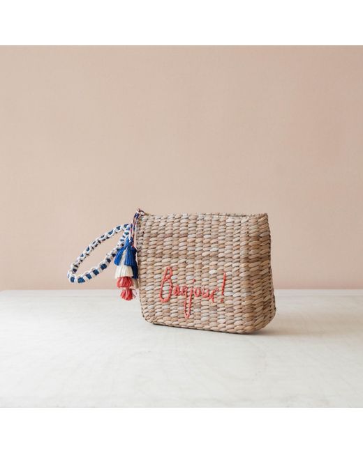 LIKHÂ Brown Neutrals Handwoven Seagrass Bonjour Wristlet Pouch With Tassels