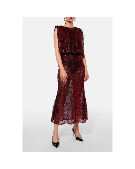 AGGI by HALEWSKI Brown Eliza Burgundy Sparkle Midi Sequin Slip Skirt