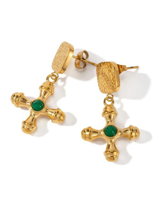 Olivia Le Metallic Emerald Adalena Cross Charm Earrings