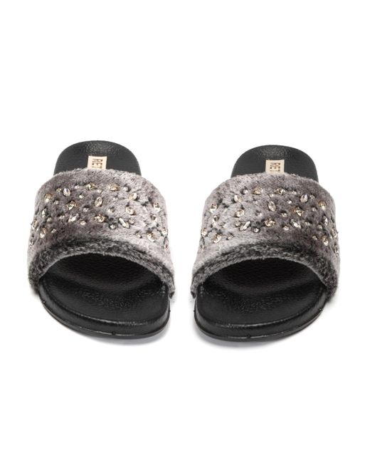 Rettrose Black Sienna Luxury Plush Diamanté Embellished Handmade Sliders