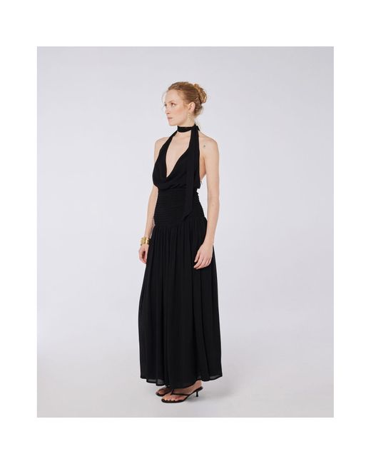 House of Ika Black Cowl Drape Smocked Waist Dress