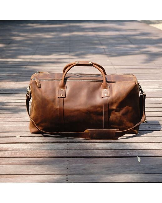 Touri Brown Genuine Leather Holdall Luggage Bag for men