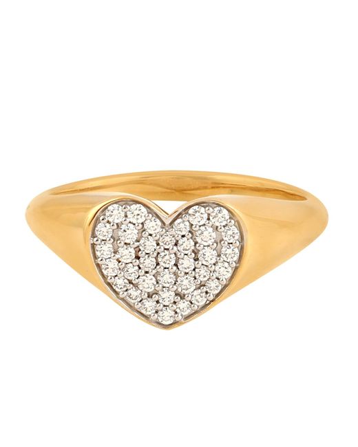 Artisan Metallic Natural Diamond Heart Statement Promise Ring 14k Yellow Gold
