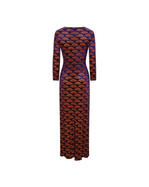 Beatrice von Tresckow Red Art Deco Velvet Devore Lola Maxi Dress
