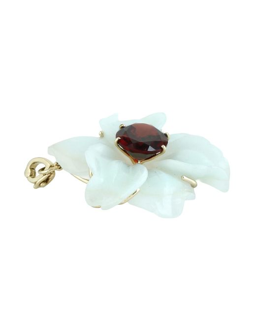 Artisan White 14K Carved Onyx & Garnet Flower Pendant