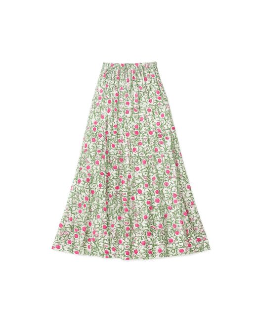 Yumi' White Boho Print Cotton Floral Maxi Skirt