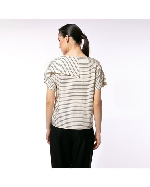 Larisa Dragna Natural Neutrals Echo Stripe Blouse With Draped Scarf
