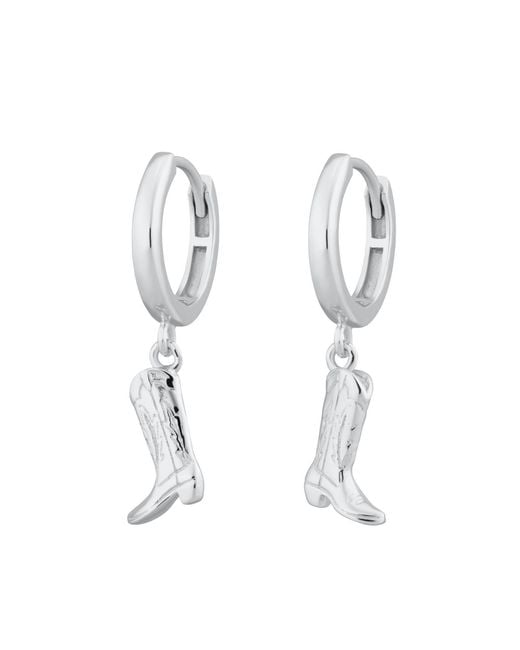 Scream Pretty White Cowboy Boot Charm Hoop Earrings