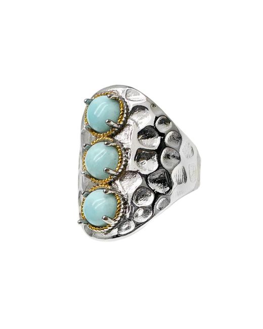 Farra Metallic Turquoise Stones Platinum Plated Brass Adjustable Ring