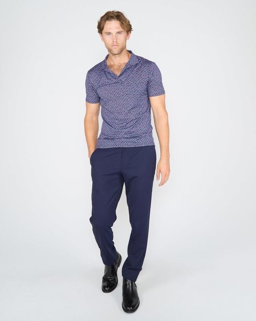 Lords of Harlech Blue Bobby City Geo Merino Jersey Collared Shirt for men