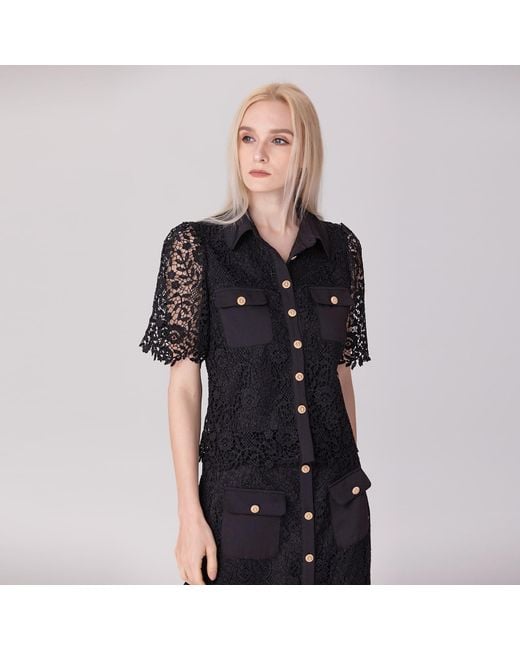 Smart and Joy Black Lace And Center Buttons Shirt