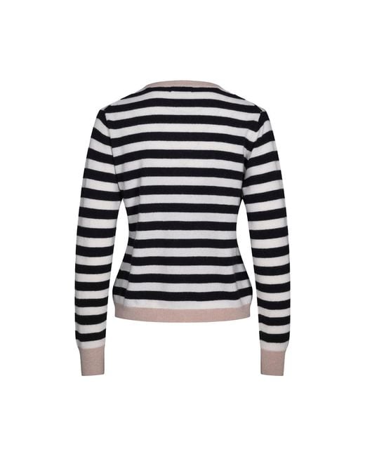 tirillm Black Neutrals Sasha Basic Cashmere Pullover With Round Neck, Stripes