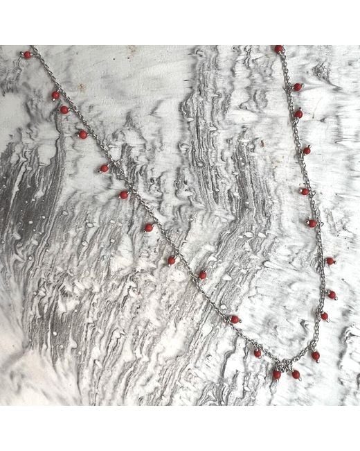 Spero London Metallic Red Coral Beaded Sterling Chain Necklace