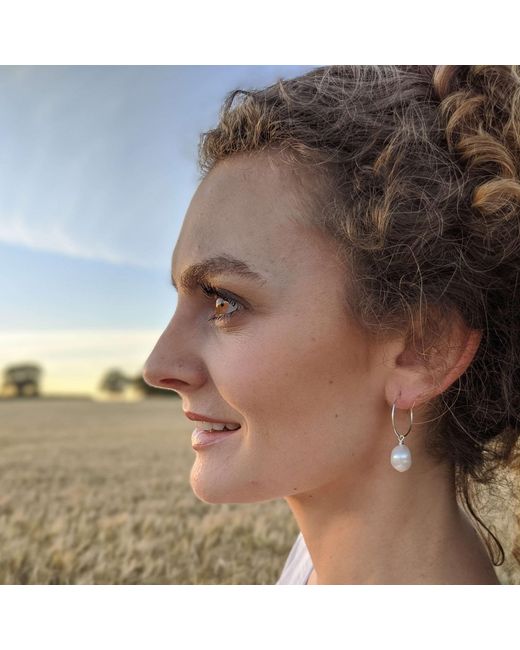 Kiri & Belle Metallic Elle Thin Hoop Pearl Drop Sterling Earrings