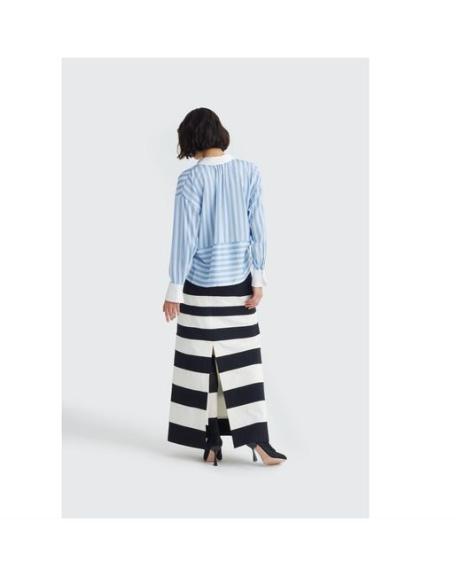 Julia Allert Black Contemporary Striped A-Line Skirt, Floral Detail–