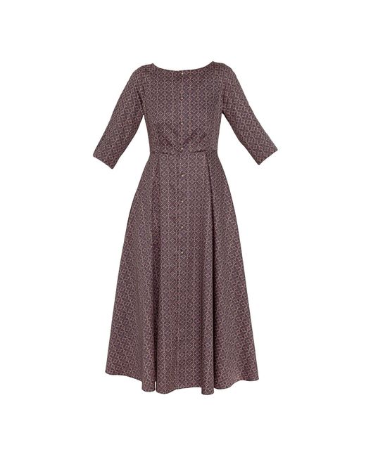 KAROLINA OZOLINSIUTE Brown Leyla Maxi Geometrical Pattern Dress With Sleeves