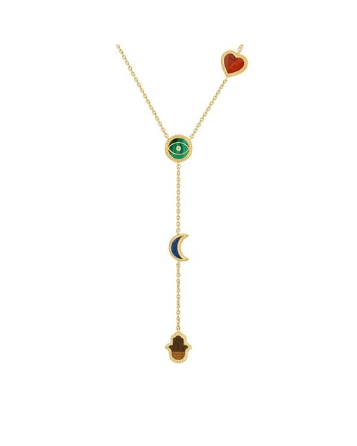 Karma and Luck Metallic Celestial Wisdom Multi-Symbol & Multi-Gemstone Necklace