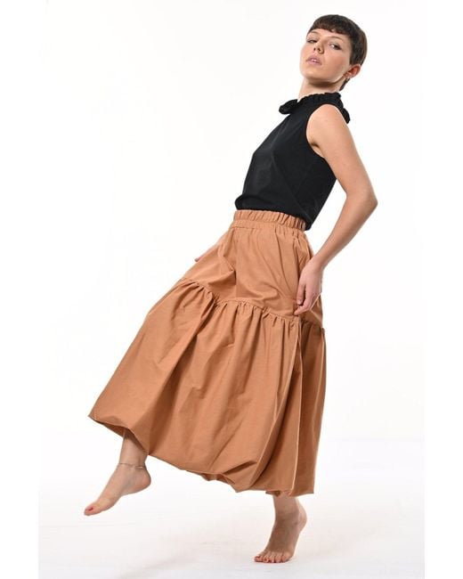 Frock Tales Brown Mylar Puffball Midi Skirt