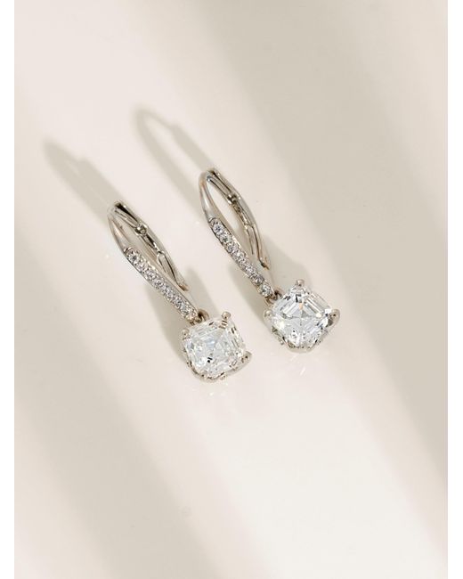 Diamonbliss White Embellished With Swarovski Plated Leverback Asscher Cut Earrings, Three And Half Carats