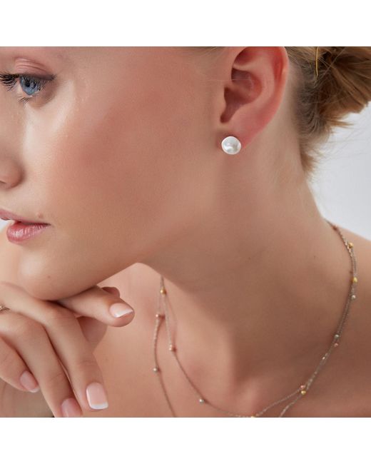 Spero London White Baroque Pearl Irregular Stud Earring Sterling