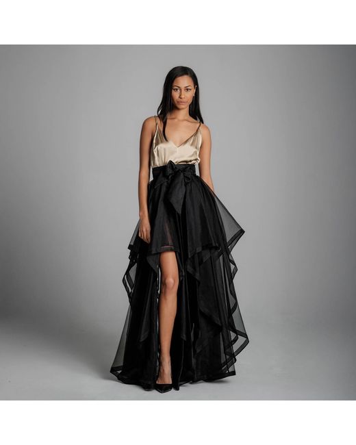 Imaatu Black Pure Silk Opera Dress Asymmetrical Luxury Maxi Carpet Gown