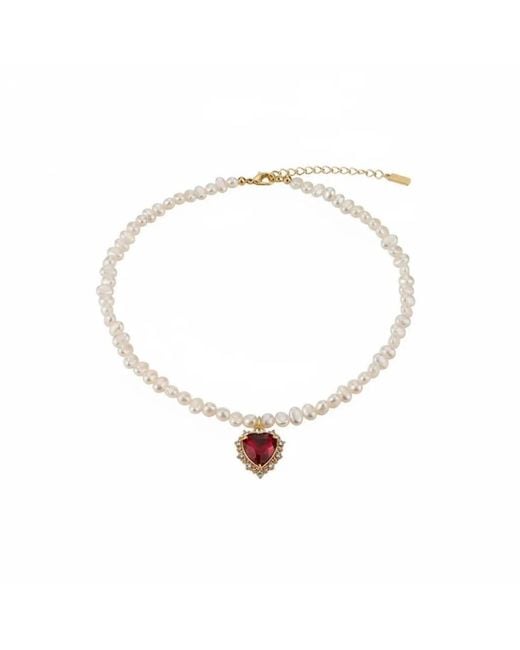 Angel Barocco White Ruby Heart Baroque Pearl Necklace