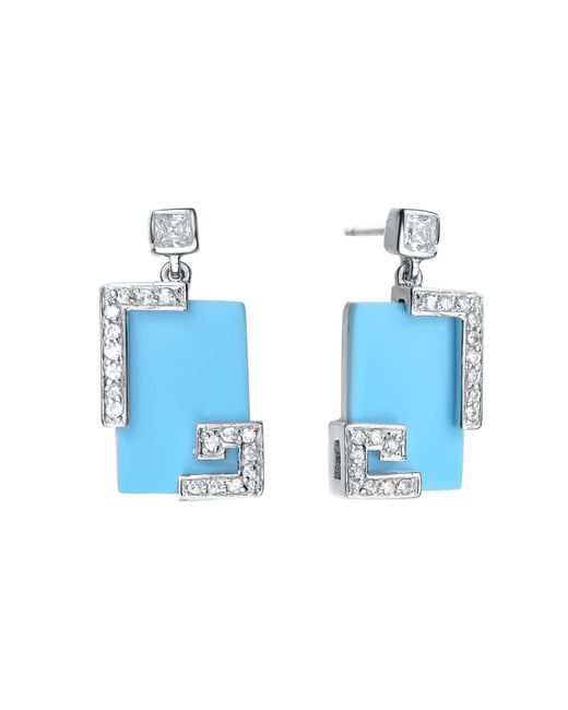 Genevive Jewelry Blue Sterling Silver Cubic Zirconia Faux Turquoise Studs