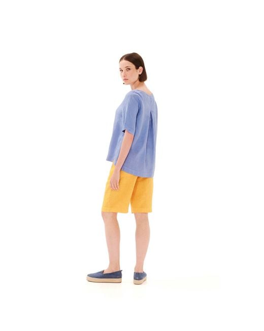 Haris Cotton Yellow Neutrals Solid Linen Blouse With Split Hem Beach Sand
