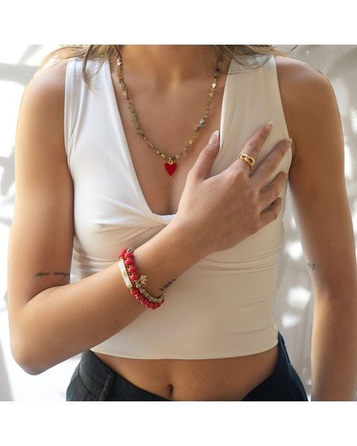 Ebru Jewelry Metallic Heart Pendant Hematite Stone Heart Shape Chain Necklace