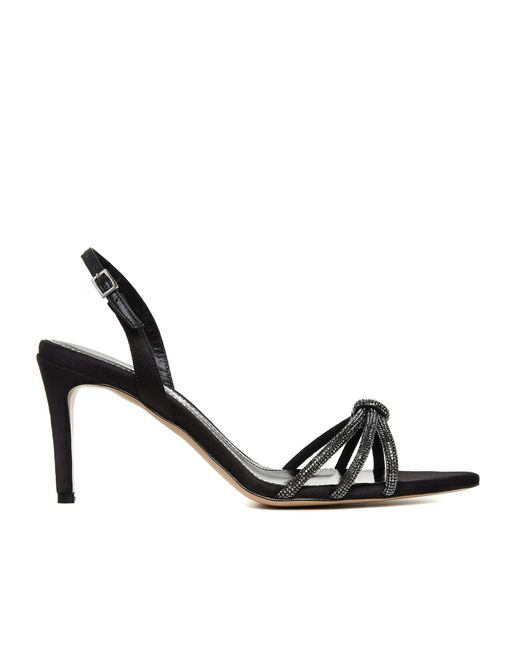 Ginissima Black Daisy Crystals And Satin Sandals Low Heel
